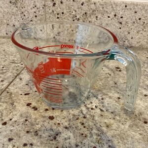 Vintage Pyrex Clear and Red Lettering Wide Mouth 8 oz